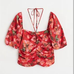 H&M Red Floral Crop Top with tie detail - SZ Small - sold out online